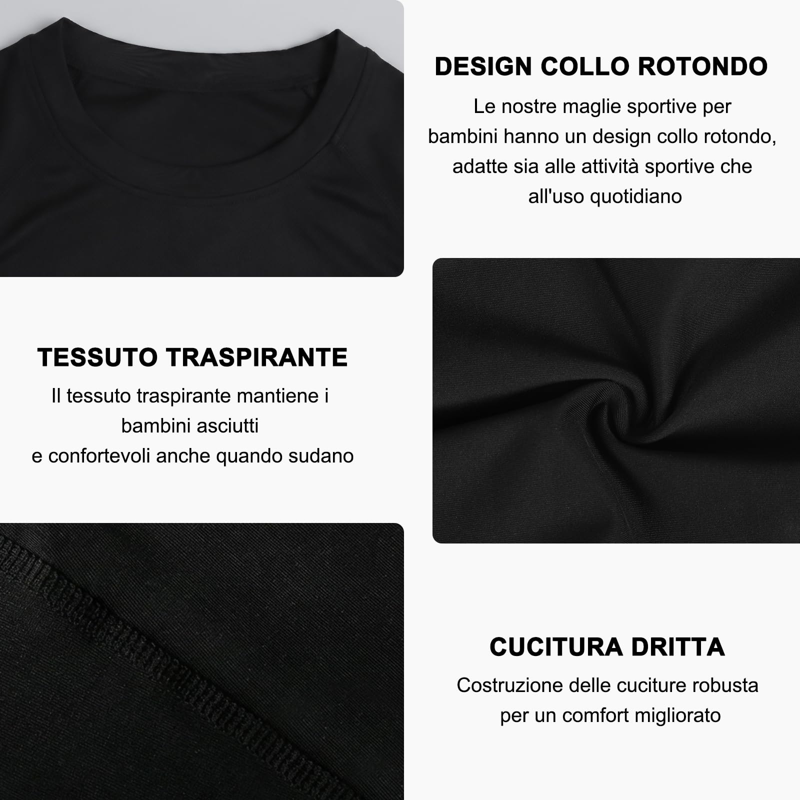 Maglia Maniche Lunghe Compression per Bambini Traspirante Asciugatura Rapida Maglietta Intima Sportiva Base Layer Ragazzo Leggero Elasticità Top Funzionale da Corsa per Palestra Basket Calcio