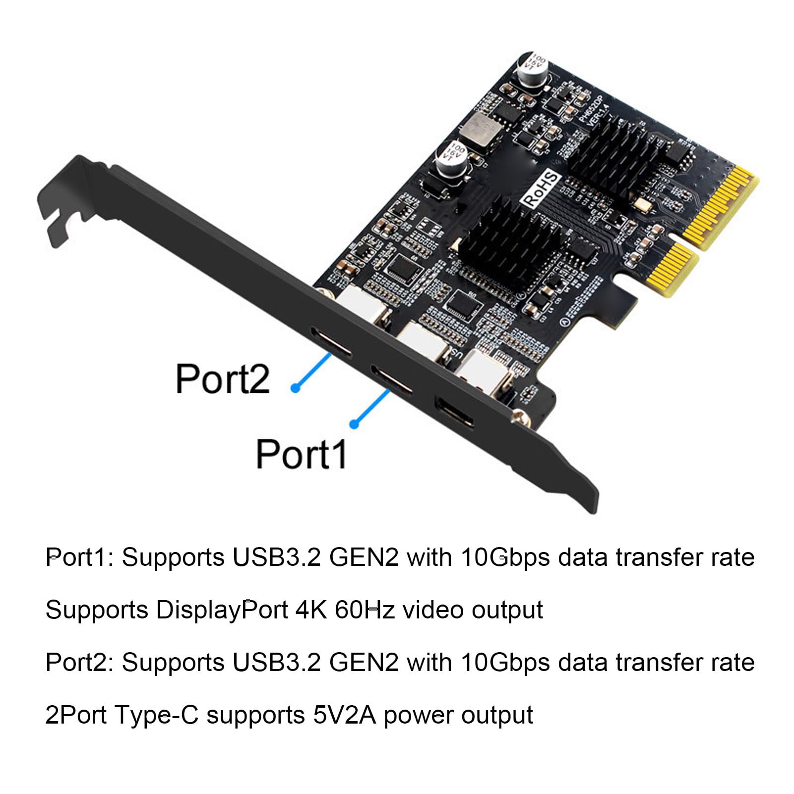 SUNGOOYUE Scheda PCIe USB C, Espansione Scheda Madre Doppia Porta USB 3.1 Gen 2 da 10 Gbps con Uscita Display Port di Tipo C per PC Desktop