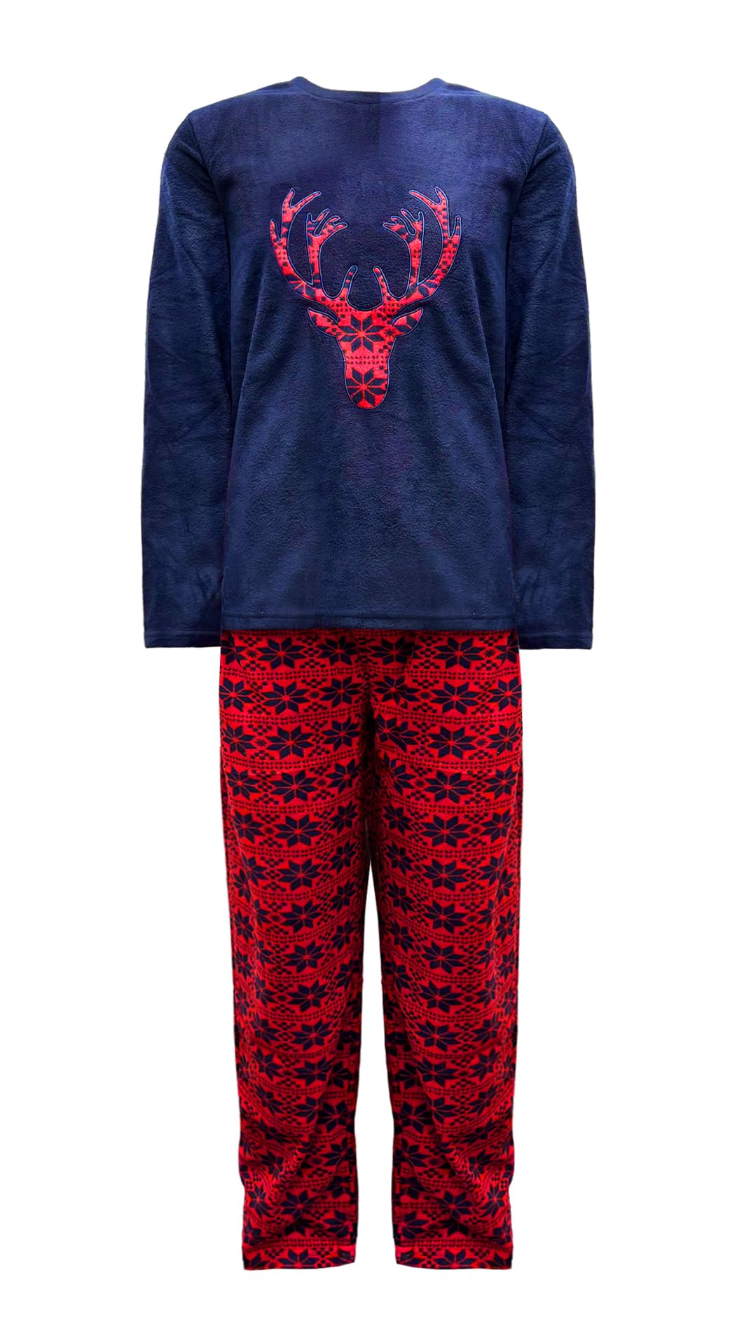 Nikaro Men's Stag Navy Fleece Cozy Thermal Pajamas Warm Cosy And Stylish Pyjamas With Drawstring Bottoms (L)