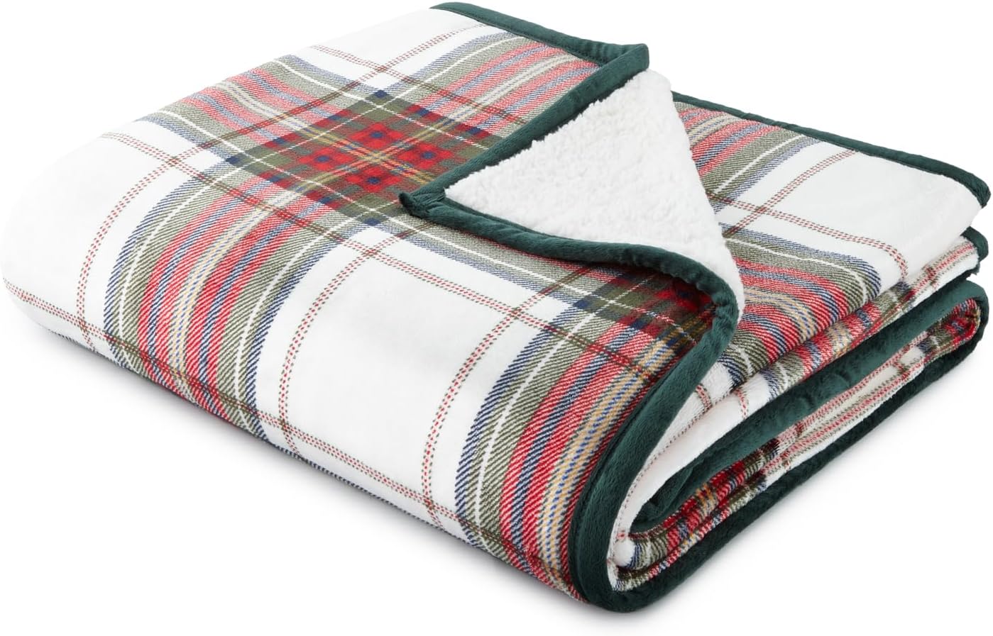 Crafted by Catherine St. Nicholas Plaid Velvet Plush Sherpa Throw Oversized 60" x 70"
