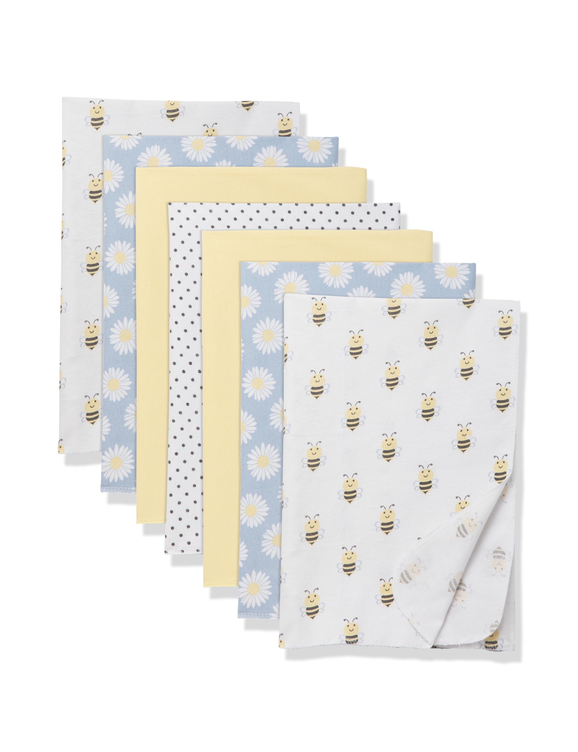 Little Treasure Hudson Baby Cotton Poly Flannel Receiving Blankets Multipack, Yellow Daisy Bee, 30x30 inches