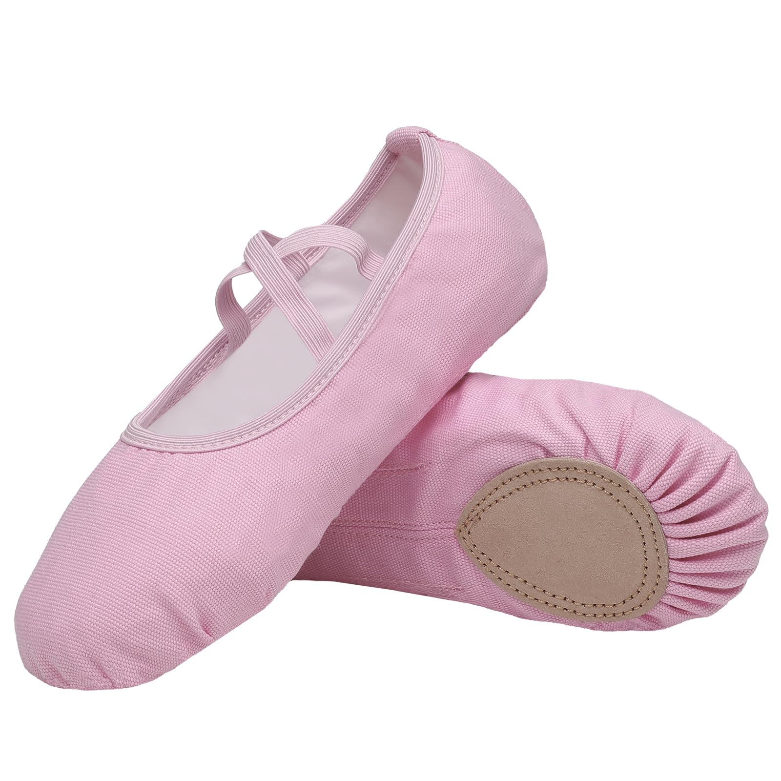 Acfoda Ballettschläppchen Damen Leder Geteilte Sohle Ballettschuhe Frauen aus Leinengewebe Ballett Spitzenschuhe Anfänger Weich Pink Größe 41