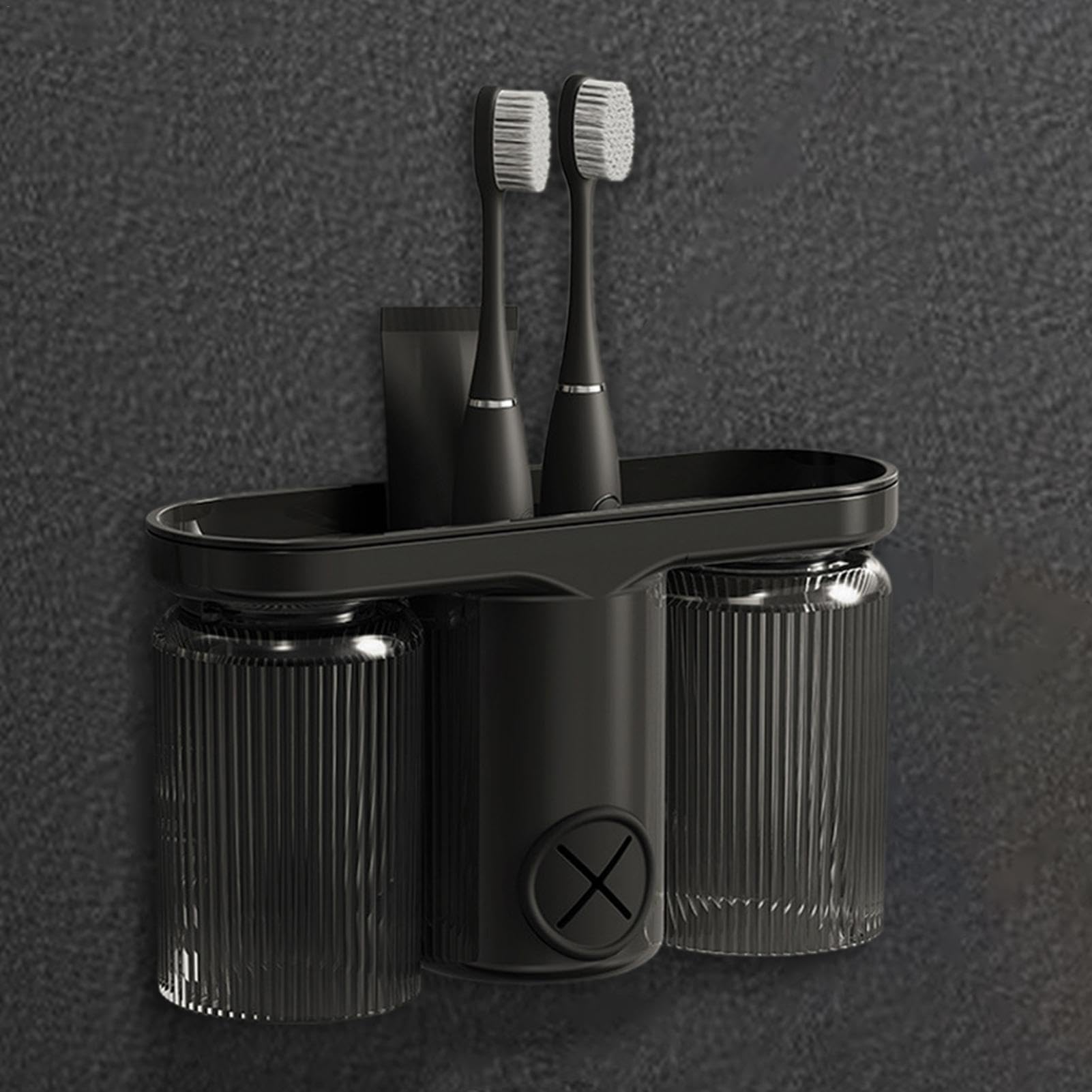 Porta spazzolino da denti, portaspazzolino da denti, portaspazzolino | elettrico per parete, porta spazzolino da denti, porta dentifricio con 2 tazze, porta spazzolino da denti, organizer da bagno