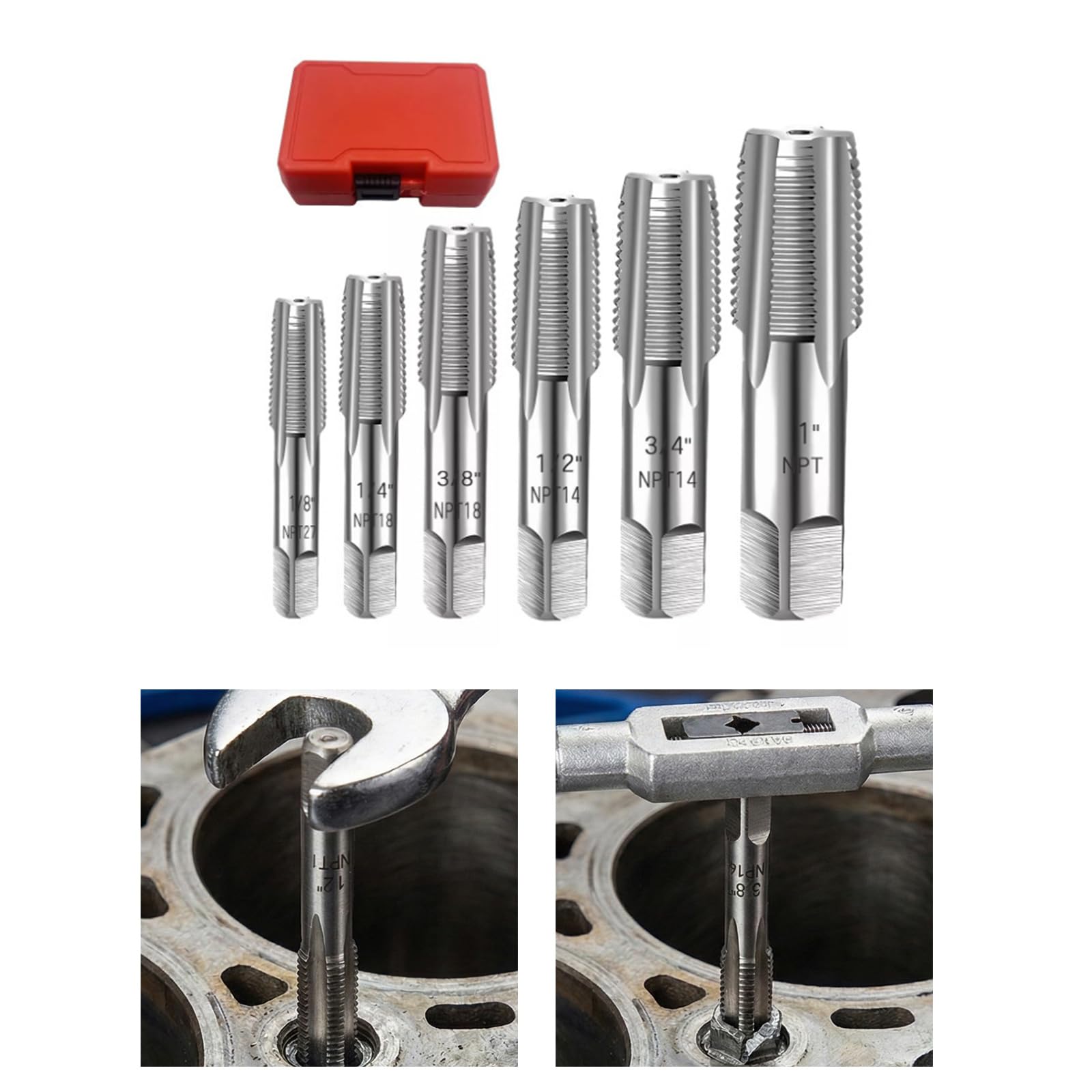National Pipe - Set di 6 maschi per filettare a mano in acciaio al carbonio per riparazione di filettature, con valigetta, strumento di rimozione dei bulloni