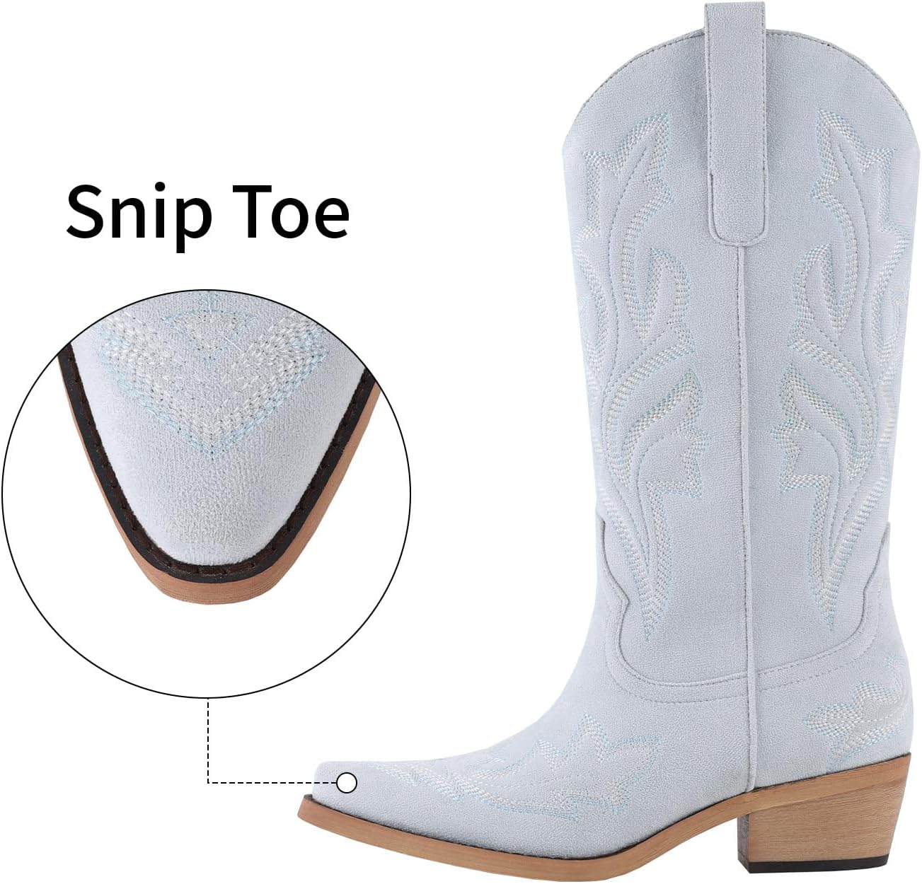 Cowboy Boots for Women Light-Pink Western Cowgirl Boot Pink Comfortable Chunky Heel Wide Calf and Pointed Toe Tall Boot Cute Concert Outfit - Image 4