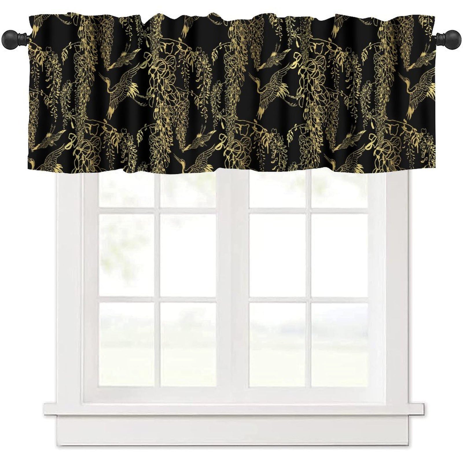 moderw Japanese Valance Curtain Oriental Gold Cranes Vintage Asian Chinese Traditional Window Treatment Valance for Home Farmhouse Dining Room Kitchen Canteens Party 54x18inch