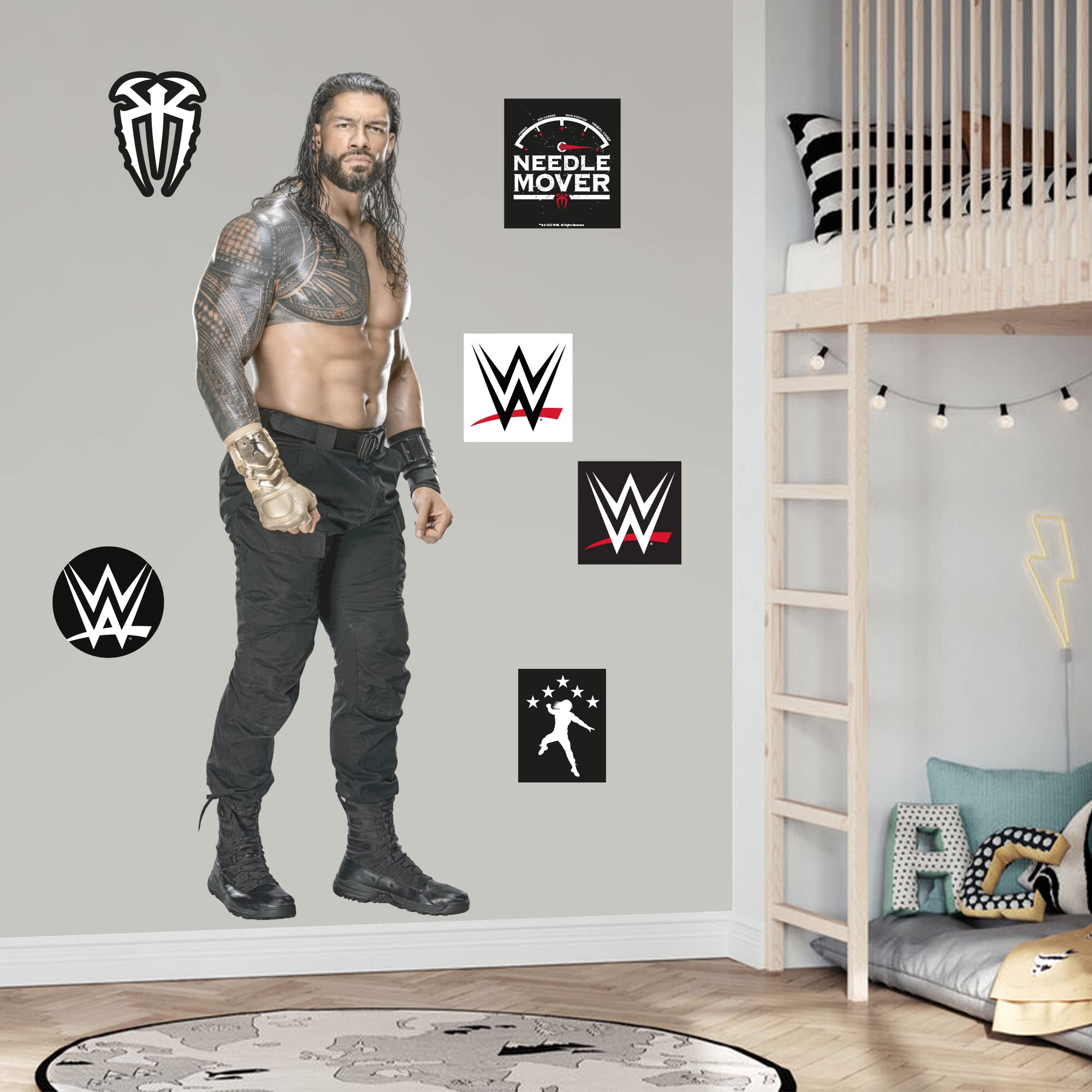 Beautiful Game WWE Wall Art - Roman Reigns Wrestler Mural + Sticker Set Vinyl Decal Kids Art (120cm Height)