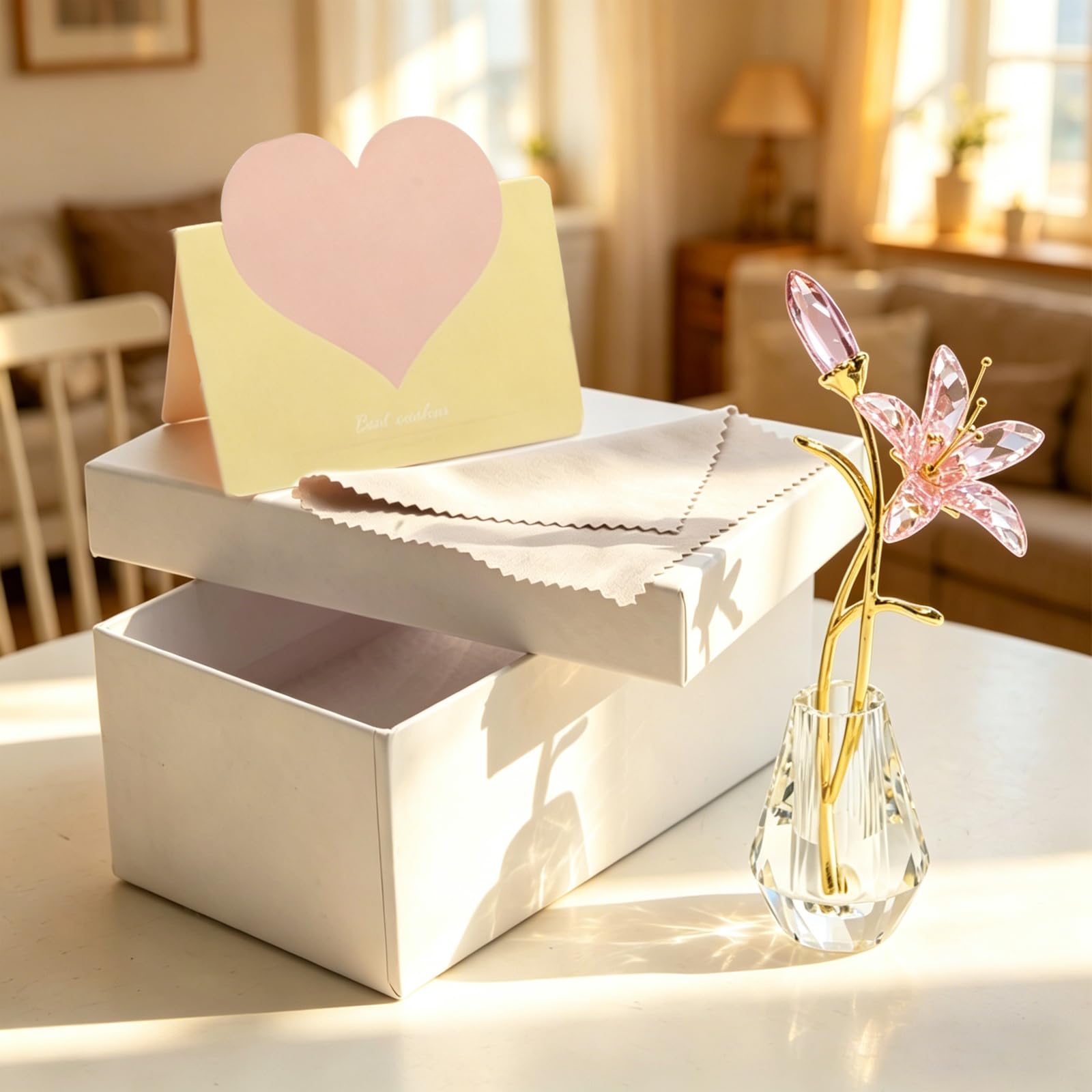 Hoypeyfiy Kristall-Lilienblume Floralfigur Figur Sammlerstücke für Frauen, Glas-Pink-Lilie mit Kristallvase und Metallstiel, ideal für Heim-, Hochzeits- und Partydekoration