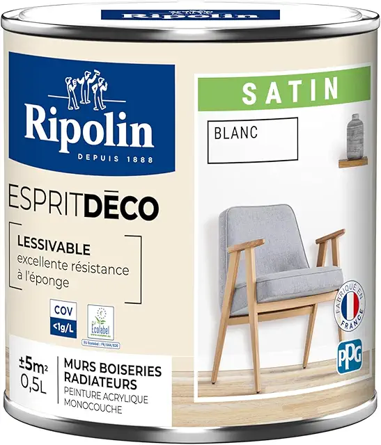 Peinture Satin Blanc RIPOLIN - Multi-Supports Ultra-Couvrante - 0,5L