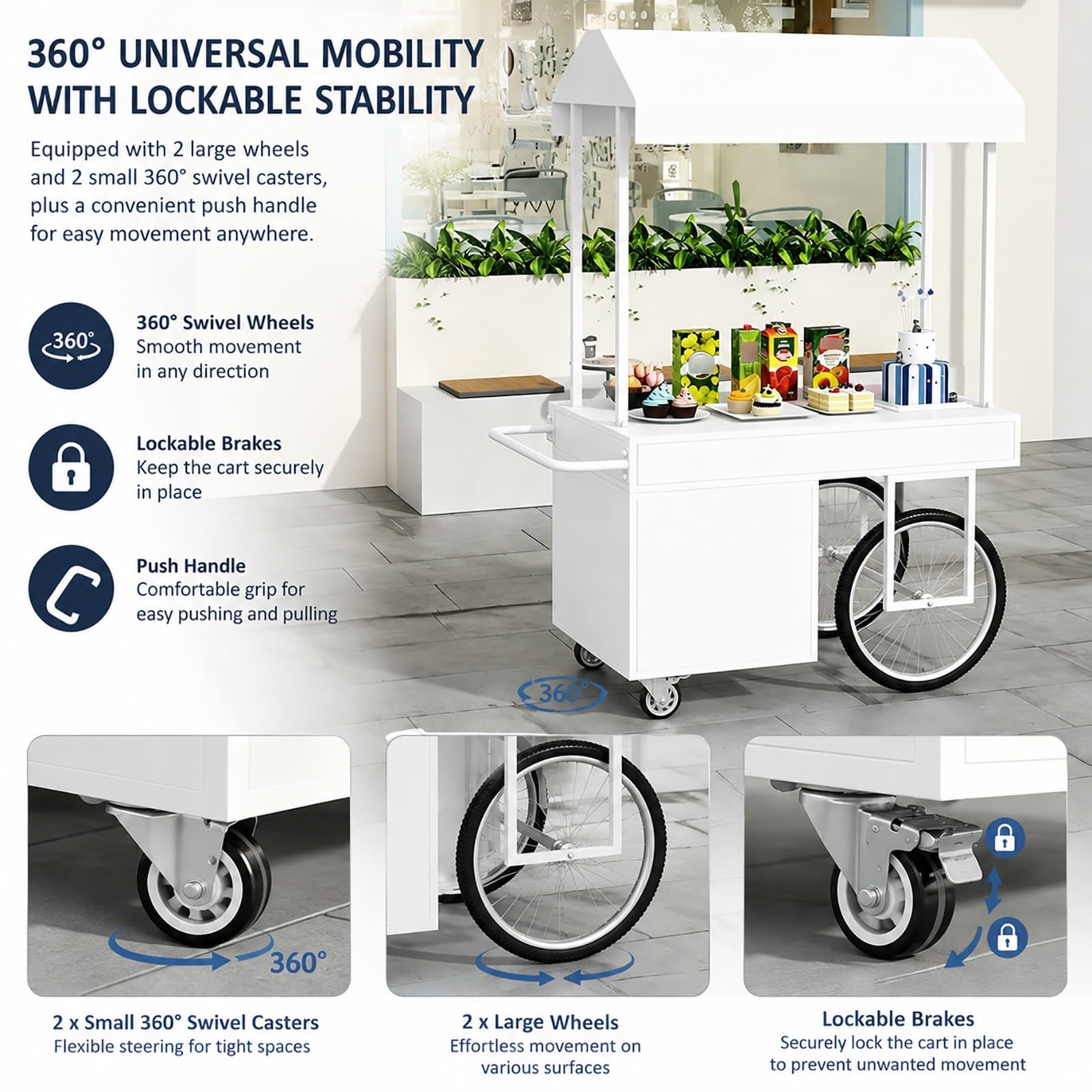 Puesto Ambulante con Toldo – Carrito de Venta con Techo, Stand Expositor para Mercadillos, Puesto para Exterior con Toldo, Stand de Venta(White,140x60x200cm/55x24x79in)