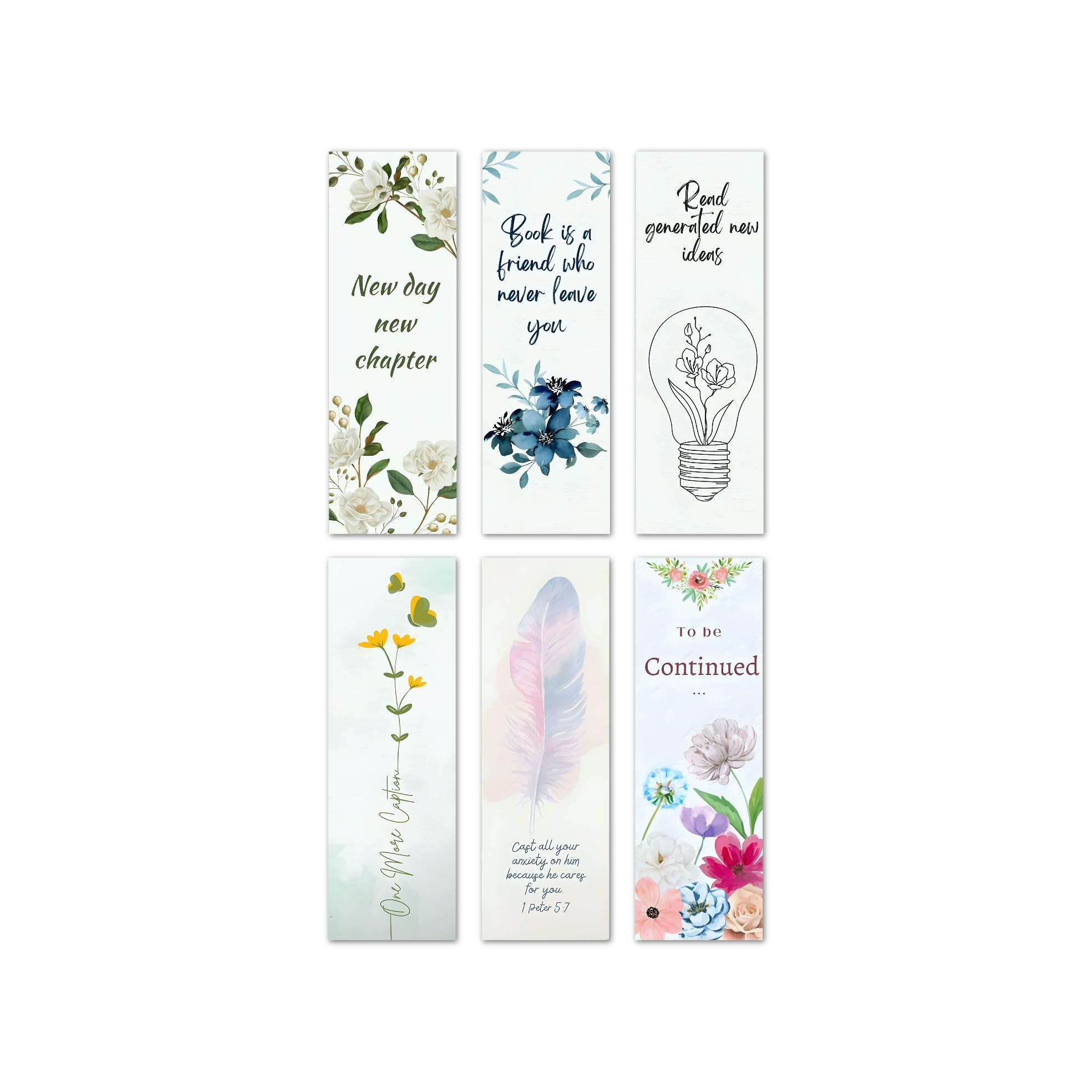 woopme® Set of 6 Quotes Bookmark for Book Lovers Novels Lovers Boys Girls Students Gift Readers Gift Bookmarks L x H 2 x 6 Inch (Floral Quotes)
