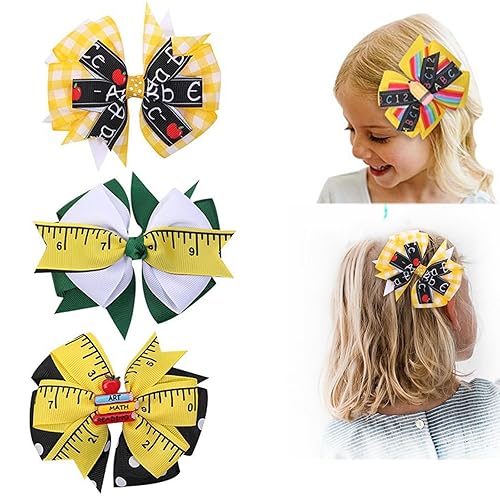 3 pinzas para el pelo con lazo para el regreso a clases, pinzas de cocodrilo coloridas para el primer día de escuela, niños pequeños, alumnos de