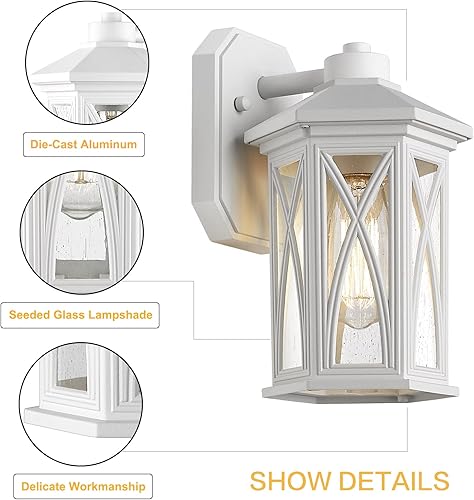 Miniatura 3 de Hopejoy Lámpara exterior, luz blanca para porche frontal con vidrio semillado, aluminio impermeable y antioxidante, farol de pared para casa, patio,