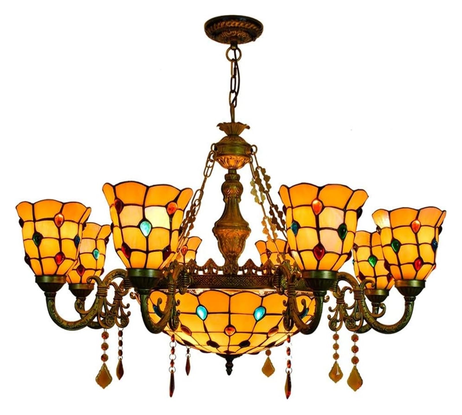 METTEOR Ceiling Lamp Ceiling Pendant Light Fixture 8 Heads Chandelier Tiffany Style Phoenix Tail Beads Colorful Glass Pendant Lamp