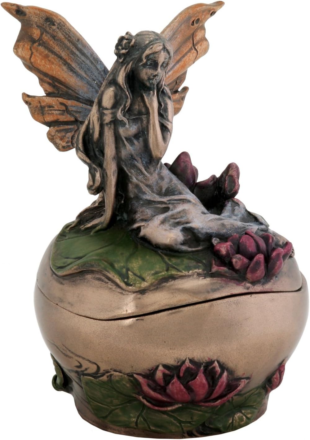SUMMIT COLLECTION Pondering Fairy on Lotus Fantasy Art Nouveau Michelle Jewelry Box Display Decoration, 3 Inches
