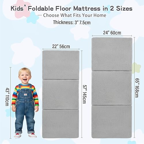Miniatura 2 de Tiita Colchón plegable para niños, tapete triple para siesta para guardería con bolsa de almacenamiento, colchón portátil de viaje para niños