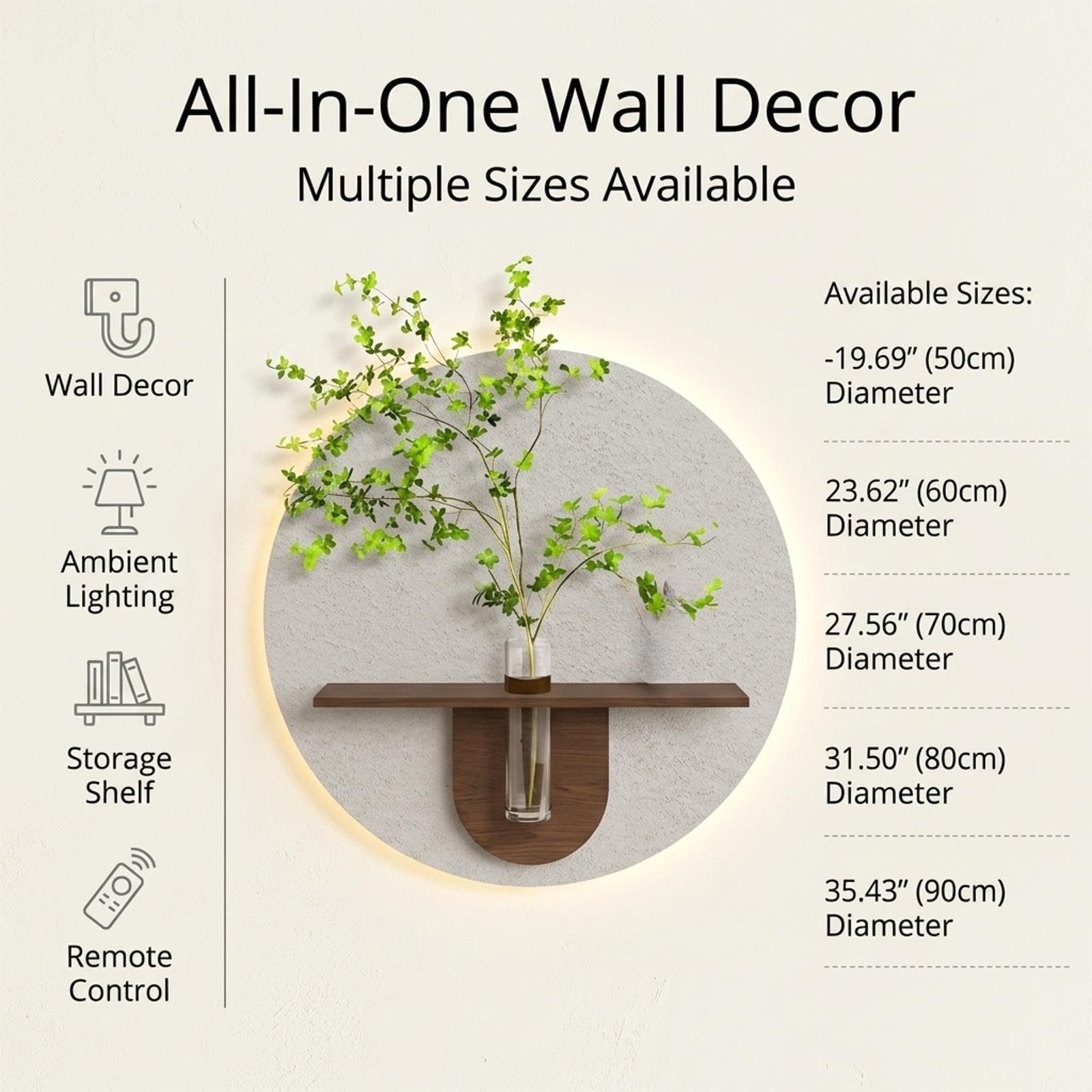 Decorazione Murale 3D con Luce LED, Scultura da Parete in Effetto Arenaria | Texture Arenaria, Luce LED 3D, Arredamento Soggiorno, Vaso Idroponico Integrato(D,27.56*27.56IN_REMOTE CONTROL)