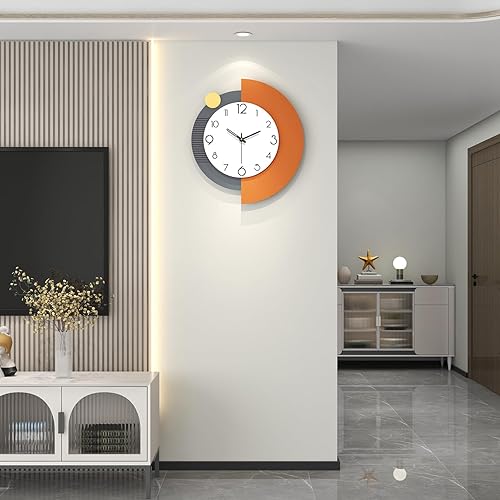 Miniatura 22 de FLEBLE Relojes de pared grandes modernos para decoración de sala de estar, decoración silenciosa de madera, reloj de pared, péndulo, funciona
