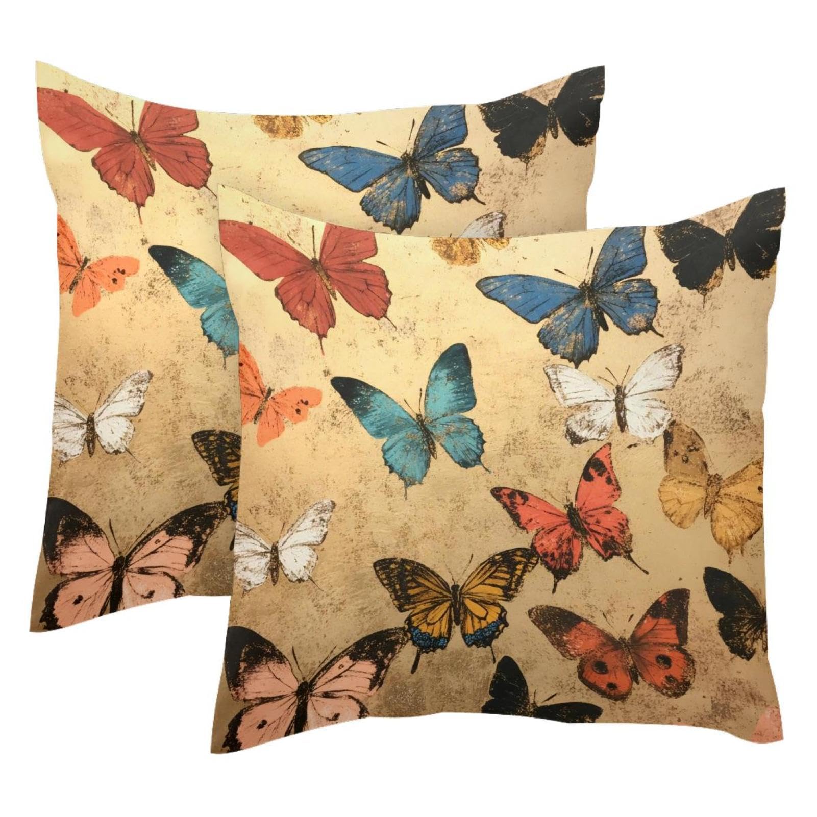 Housses de coussin vintage velours doux lot de 2 taie oreiller papillon salon 50x50 cm