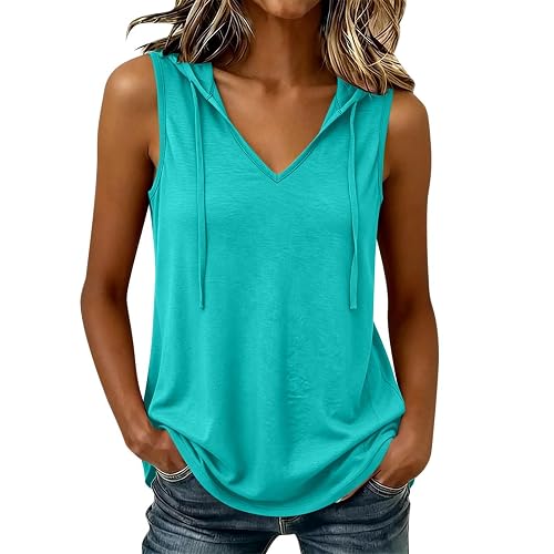 Sleeveless Hoodies for Women V Neck Hooded Tank Oversized Casual