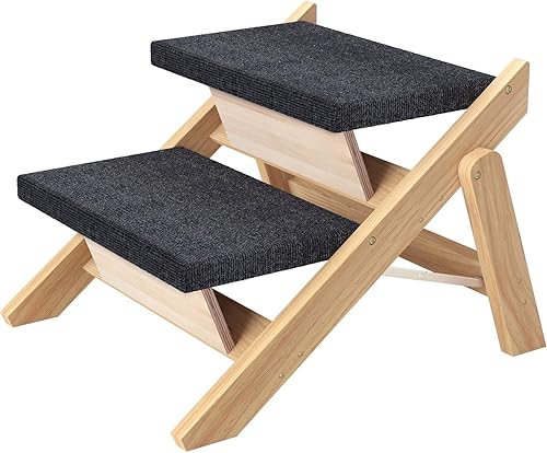 Escalerasescalones para mascotas, escalones para perros pequeños para camas altas, sofá, automóvil, rampa plegable 2 en 1 de madera para perros con