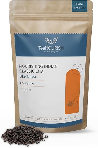TeaNOURISH Nourishing Indian Classic Chai Tea | Full Bodied Assam CTC Blended with 15% Black Tea Leaves| Freshly Sourced Direct from Origin | 100% NATURAL - 7.05oz/200g