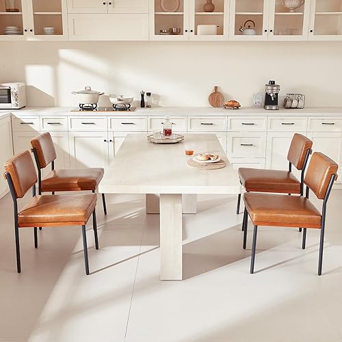 Miniatura 8 de Juego de 2 sillas de comedor modernas marrones, sillas de cocina con cojines gruesos y almohadillas ajustables, sillas de comedor tapizadas de piel