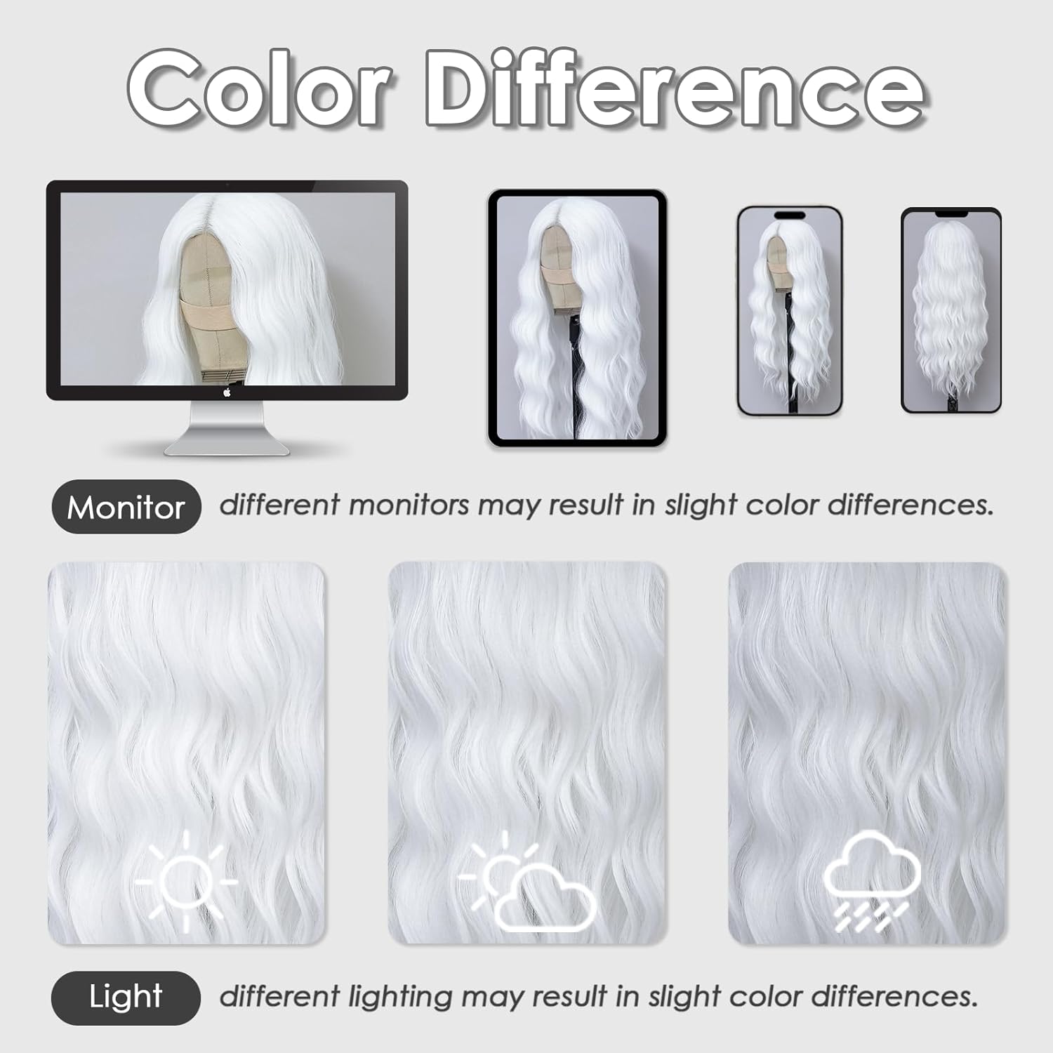 Beelu White Wigs for Women 26 Inch Long Wavy Wig Middle Part Lace Hairline Synthetic Heat Resistant Wig for Daily Party Cosplay Use