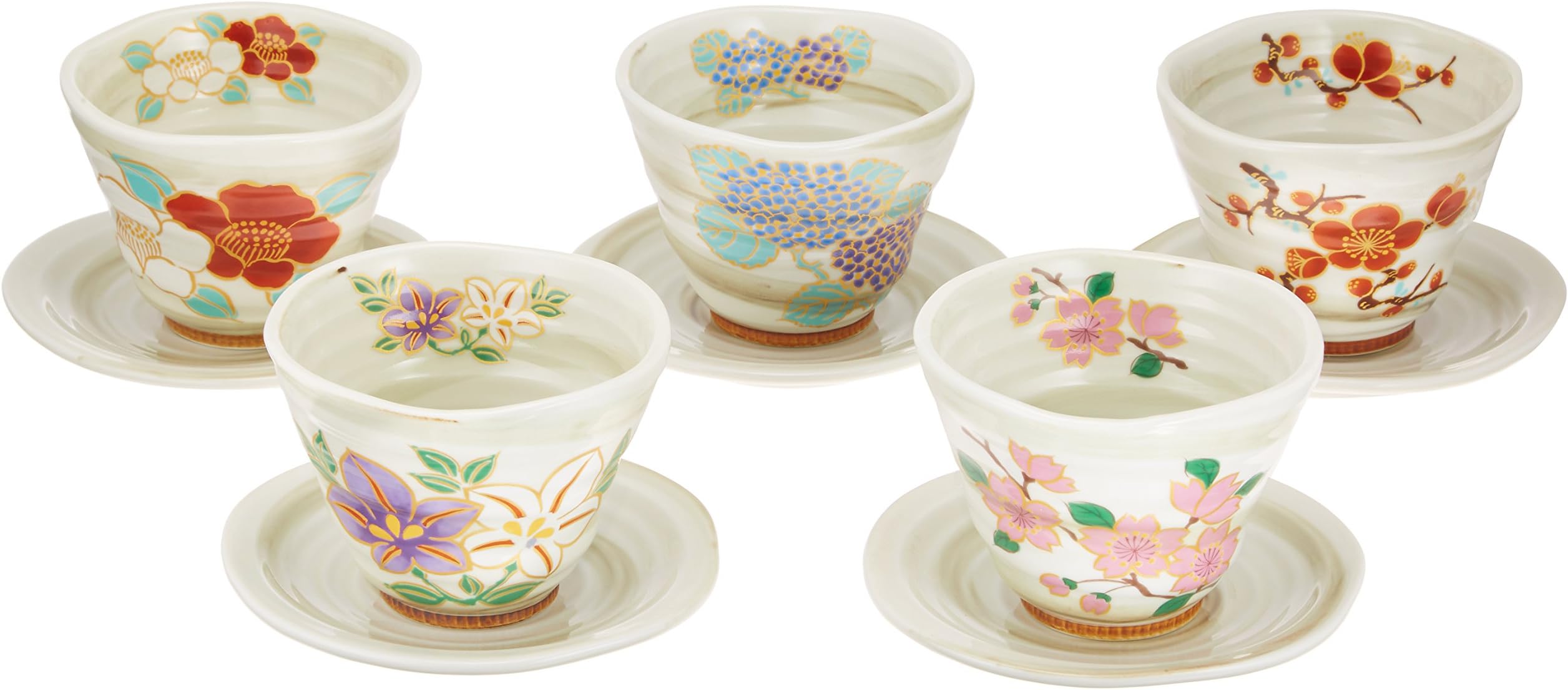 Arita-yaki Ninsei touch drawing tea cups and saucers set