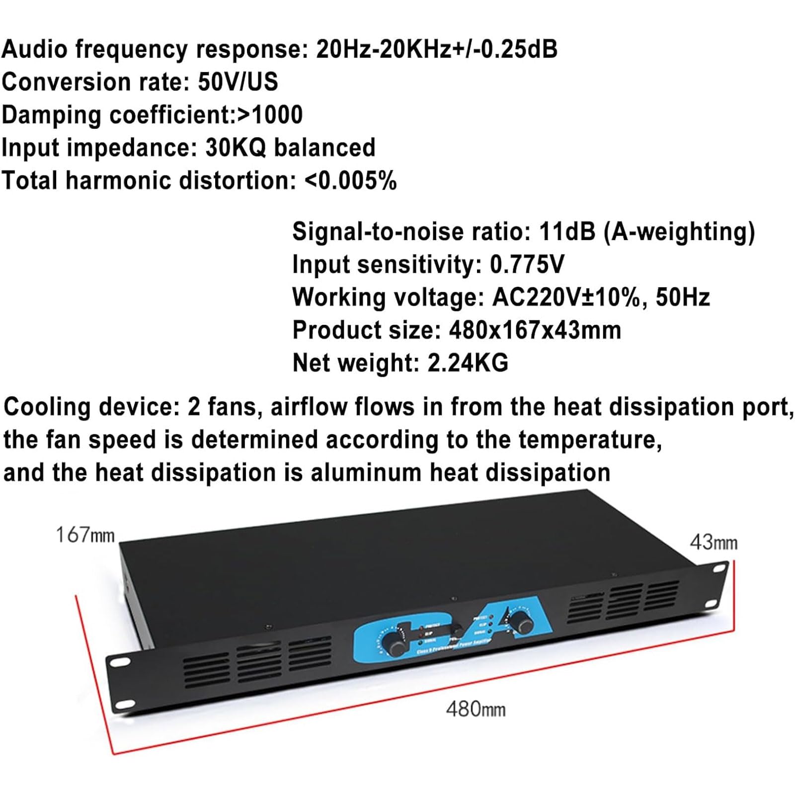 Amplificatore Digitale Professionale, Amplificatore Portatile per La Casa da 400 W X 2 con Luce LED, 2 Ventole di Raffreddamento, Uscita Indipendente a Doppio Canale, per Casa
