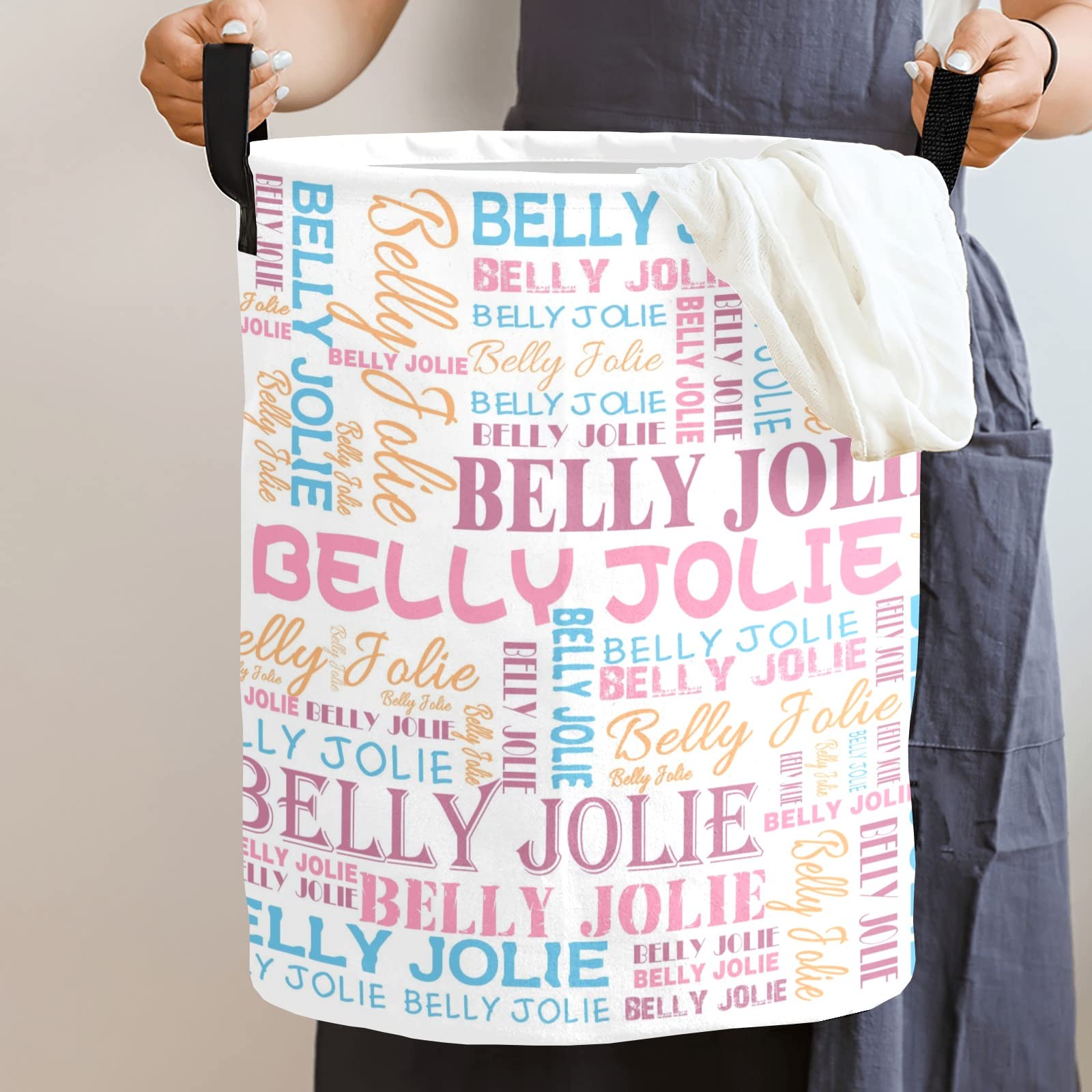 Custom Laundry Basket Personalized Collapsible Laundry Hamper with Name Customized Dirty Clothes Storage Basket with Handle for Bedroom (New 12)