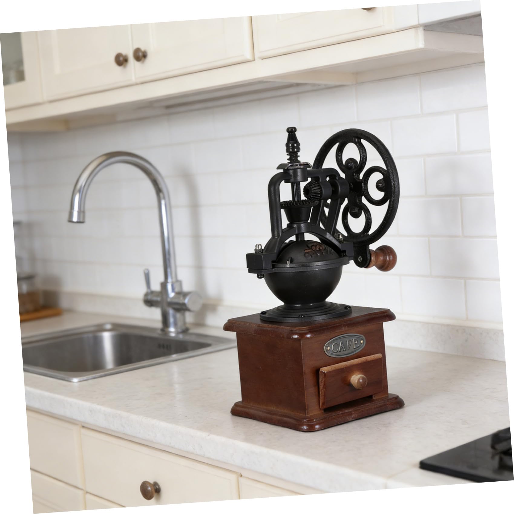 Molinillo de Café Manual Manivela, Base de Madera y Muelas de Cerámica para Molienda Ultra Fina, Adecuado para Cocina y Camping