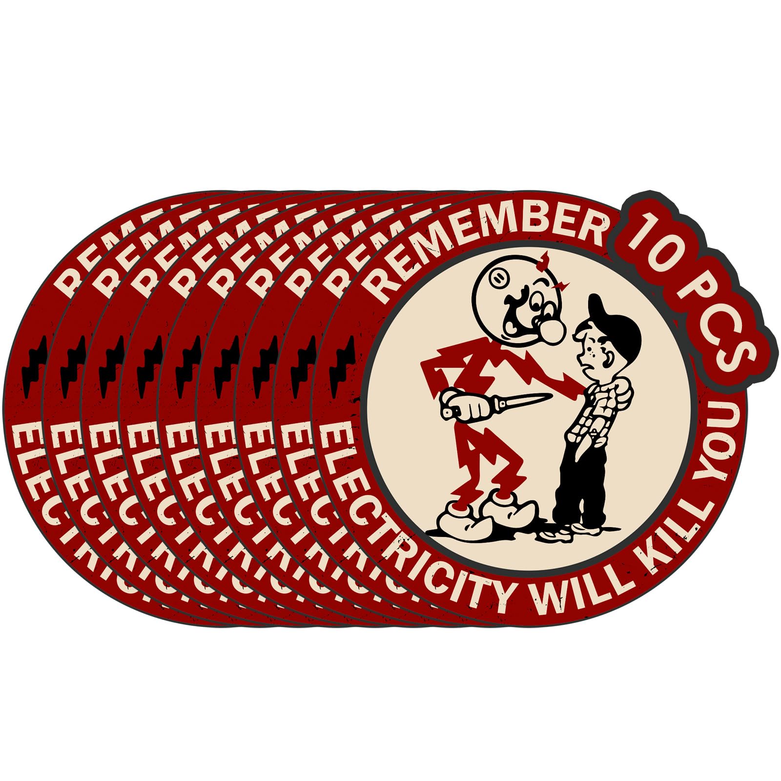 Remember Electricity Will Kill You Sticker - 10 Pack Electricity Will Kill You Hard Hat Stickers for Men Lineman, Electrician Warning Sticker for Tool Box, Car, Helmet, Electric Meter Box