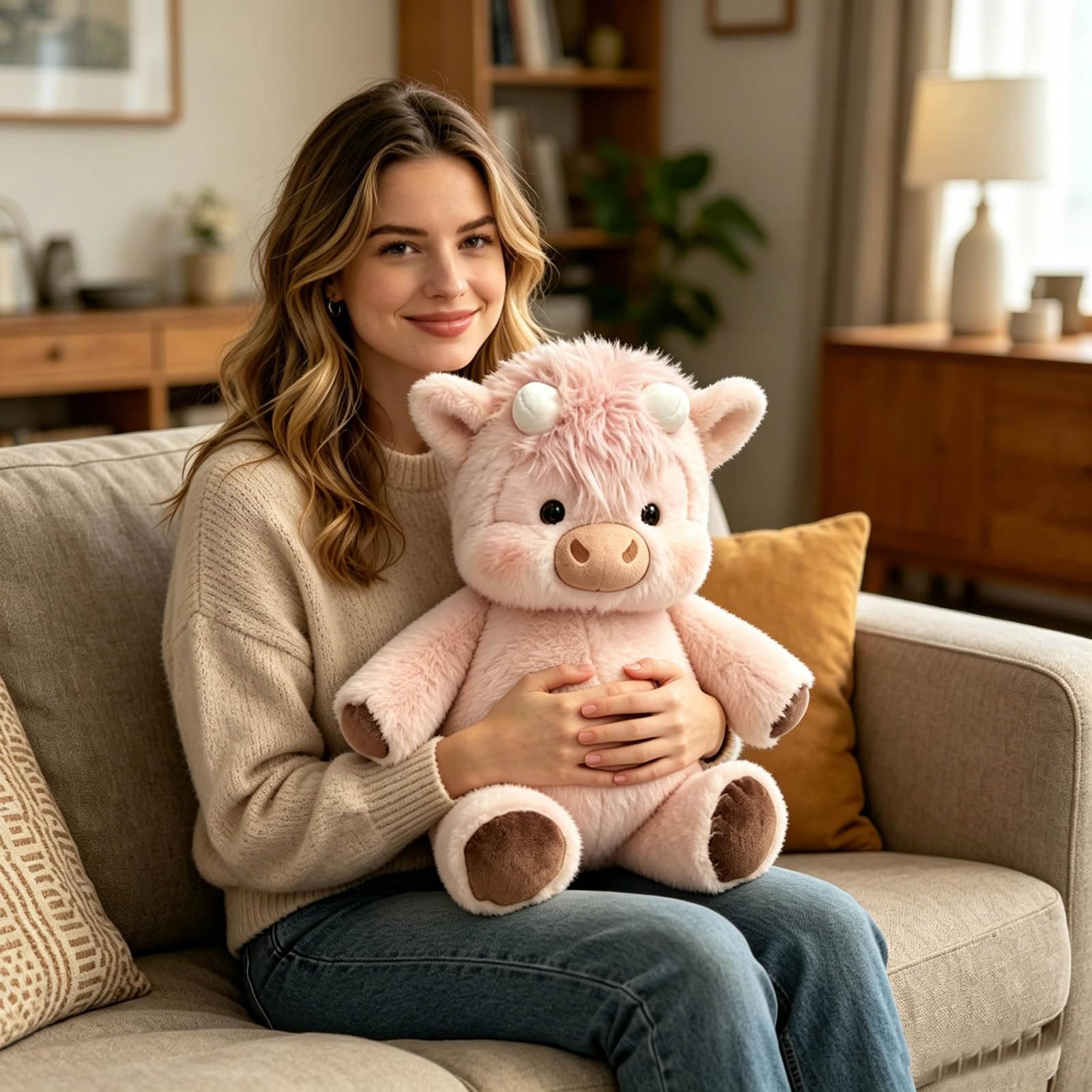 Pupazzo Che Corre – 60cm Adorabile Animale Peluche Mucche Pelosa Per Alleviare Lo Stress, Peluche Che Corre Vitello Che Corre Per Ragazzi E Ragazze, Cuscini In Peluches (Pink, 60, Centimetri)