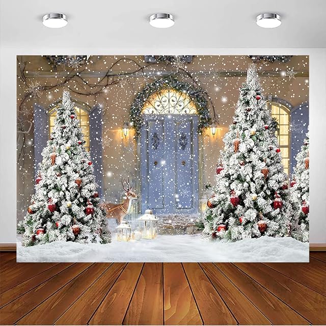 Avezano 7x5ft Winter Christmas Photography Backdrop Snow Reindeer Xmas Tree Background Winter Outdoor Christmas Backdrop Decorations