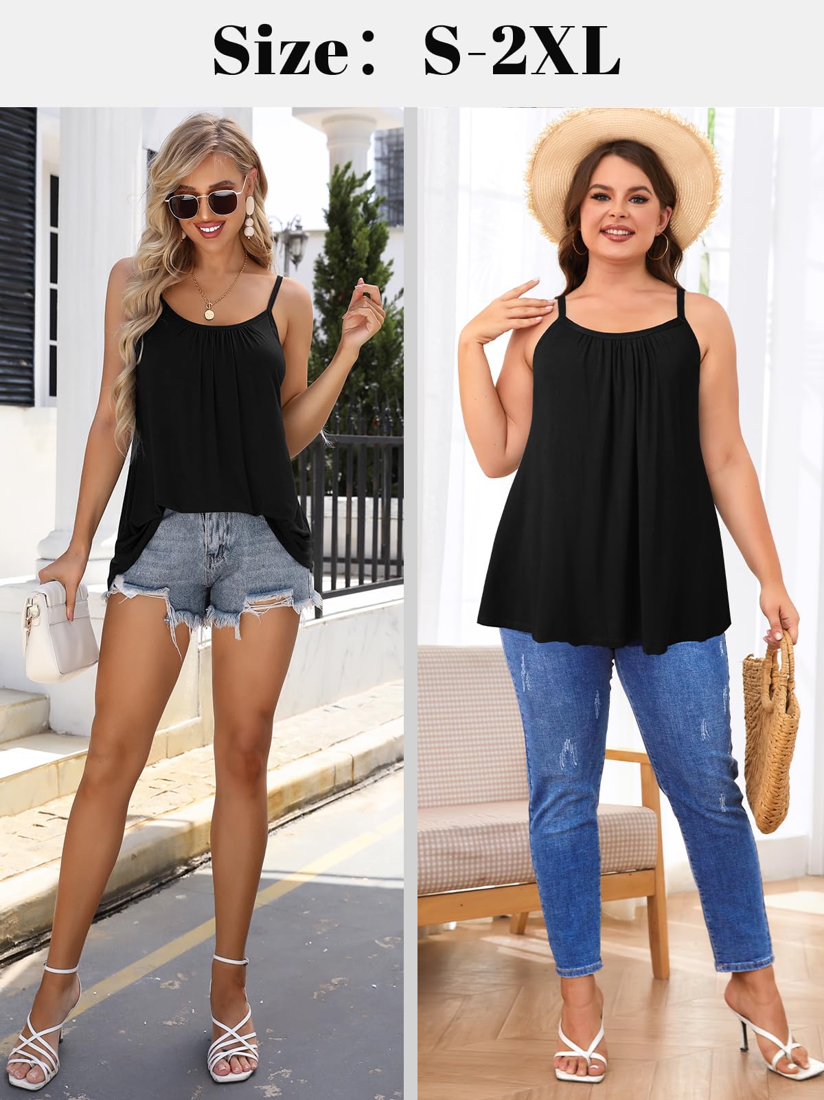 Charmo Top Damen Sommer mit Integriertem BH Oberteile Spaghettiträger Tank Top ärmellose Shirts Rundhalsausschnitt Cami Bluse