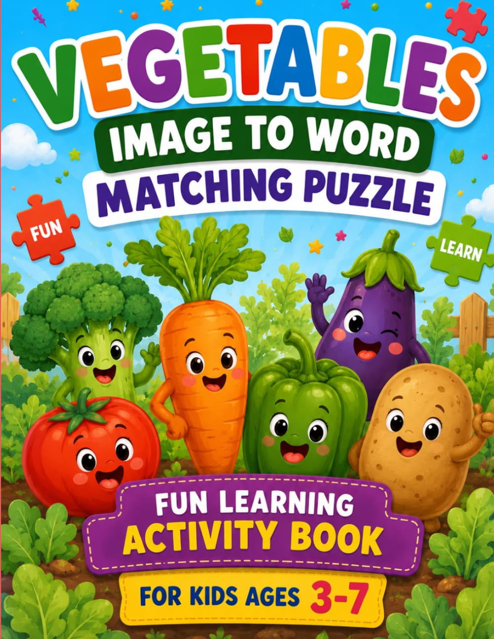 Vegetables Image to Word Matching Puzzle: Fun Learning Activity Book for Kids Ages 3-7 | Match Vegetables with Words, Build Vocabulary & Improve Early Learning Skills