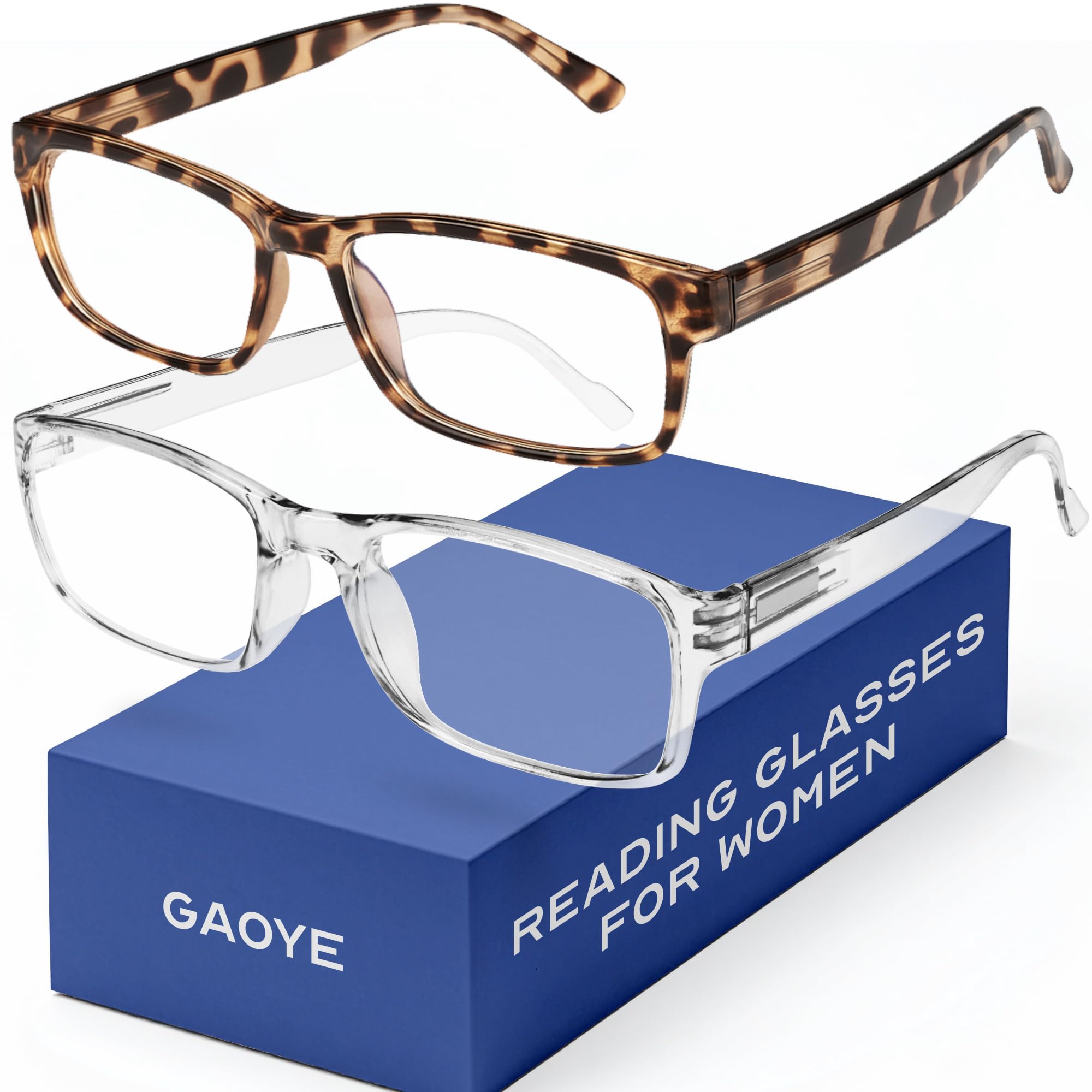 Gaoye 2-Pack of Reading Glasses - Blue-Light Filter, UV Protection - Readers with Rectangle Frames