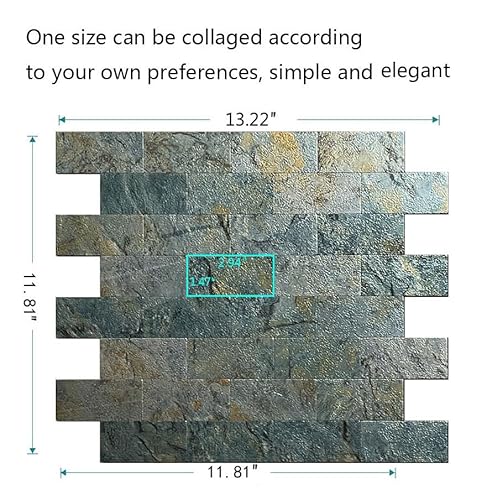 Weimeisc 10-Sheet Peel And Stick Backsplash Tile For Kitchen,Aluminum Surface 3D Wall Sticker Panel Metal Mosaic(11.8''X11.8'',Ink Green Blue) #TOP2