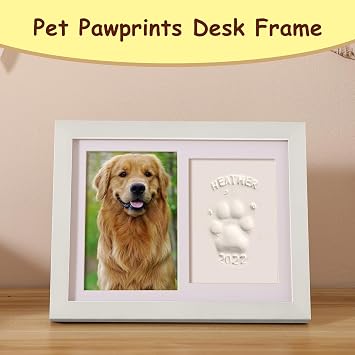 Pet Memorial Frame for Dogs and Cats,Pet Paw Print Photo Frame with Clay Imprint Kit,Pawprint Making Kit and Photo Display for 6 x 4 Photo, Perfect Pet Keepsake Gift for Pet Owner-White