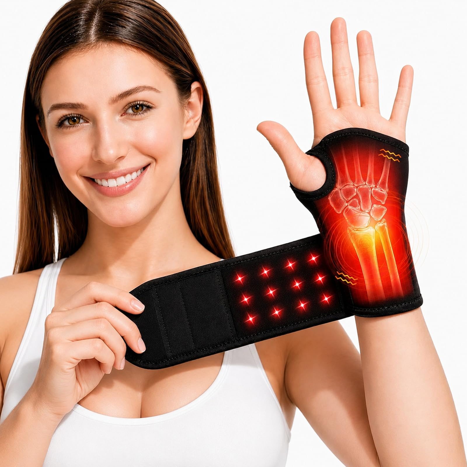 Photo 1 of Red Light Therapy for Wrist and Hand, Cordless Wrist Heating Pad with Heat & Vibration, 36 LED 660nm/850nm Wrist Massager, 3000mAh Rechargeable Heated Wrist Wrap for Daily Comfort