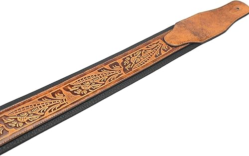 Miniatura 5 de Walker & Williams GB-104 Latigo Tan Correa De Guitarra Acolchada Patrón De Roble Vivo Para Guitarras Acústicas, Eléctricas Y Bajo, Marrón