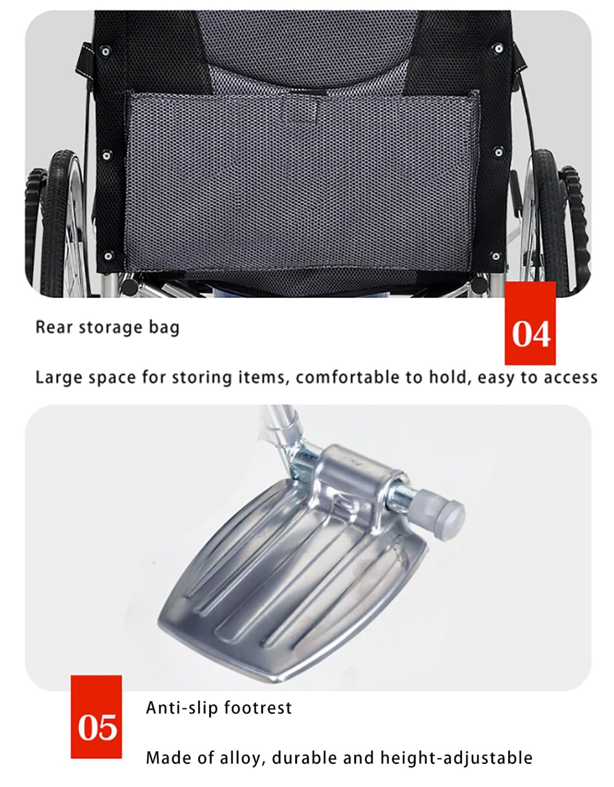 Silla de ruedas autopropulsada ligera con frenos, silla plegable portátil para adultos, diseño compacto y cómodo
