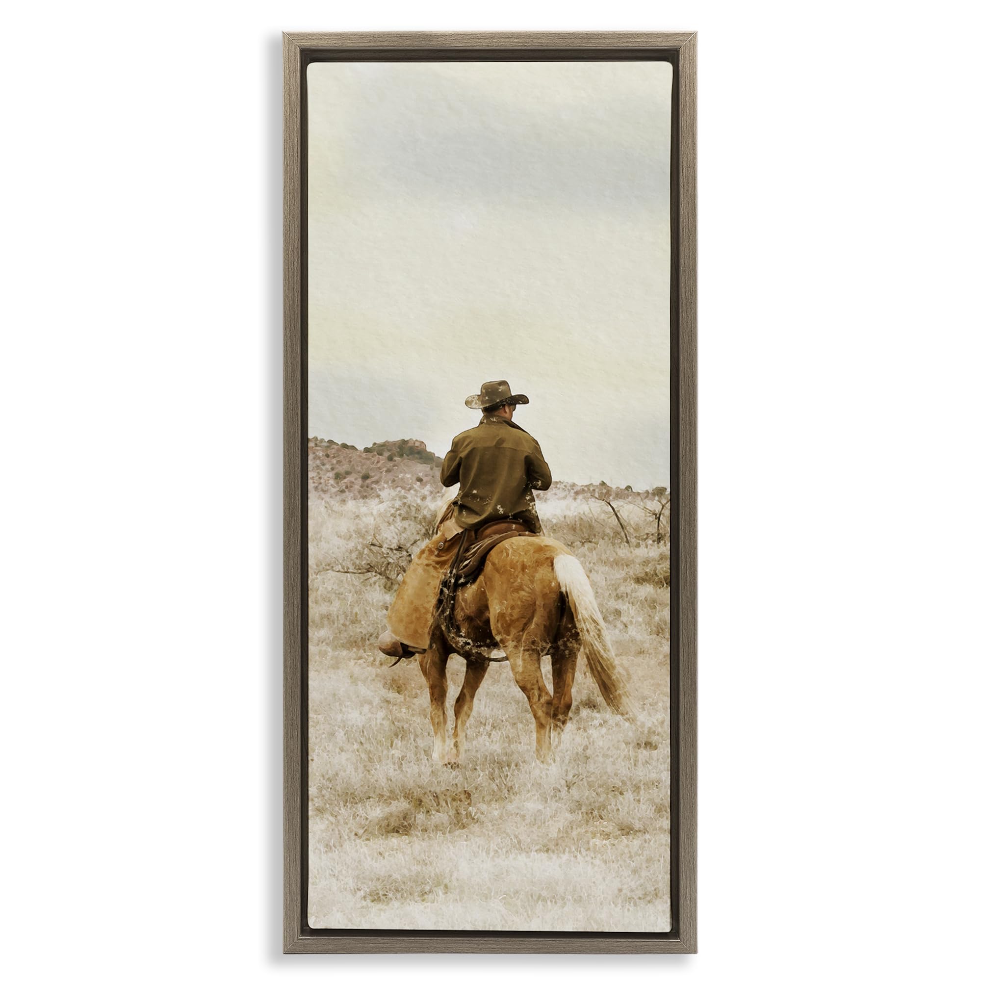 Stupell Industries Montalcino Elm (Textured) Wild Wrangling Cowboy Western, 13 X 30 Inch Canvas In Floater Frame