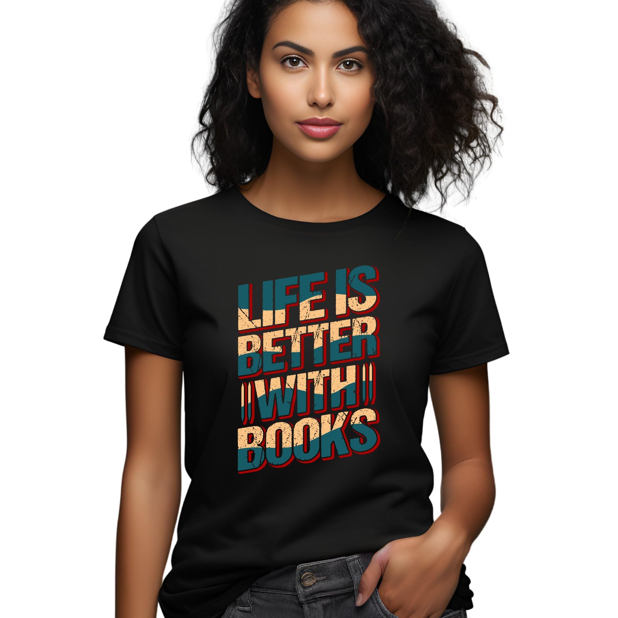Seek Buy LoveLife is Better with Books T-Shirt, Vintage Inspired Reader Tee, Unisex Book Lover Top, Casual Literary Clothing, Gift for Bibliophiles