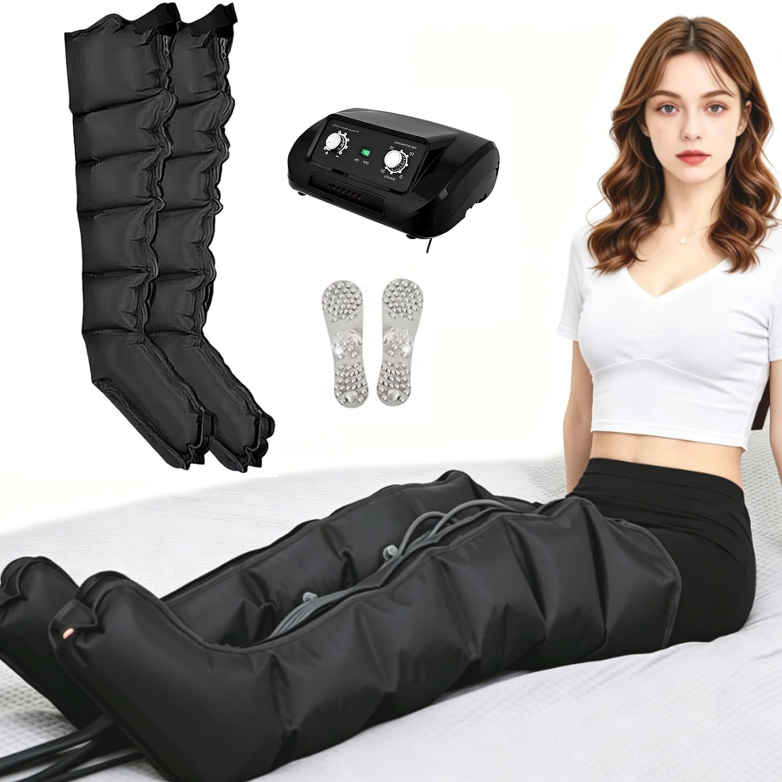 GZGHRZQS Electric Compression Boots For Lymphatic Drainage, 6-Cavity Air Compression Leg Massager Machine, Leg Compression Boots for Pain and Circulation, Timer function