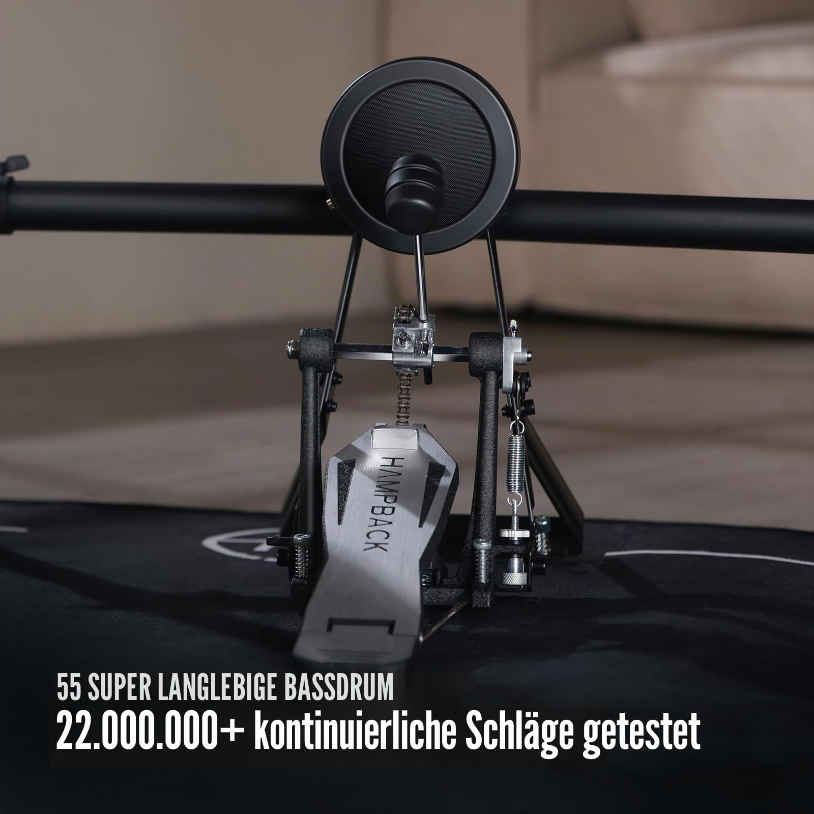 HAMPBACK ACE-360 Elektrisches Schlagzeug-Set mit 4 Quite Mesh Elektronischen Pads, 5 Zoll Kickdrum 12 Kits und 68 Authentische Sounds, USB MIDI, Thron, Sticks, Kopfhörer, 2 Switch Pedale für Anfänger
