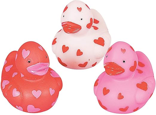 Fun Express 24 Itty Bitty Miniature Valentine/Heart Rubber Ducks/Duckies/New/Dozen/Sweetheart/Love