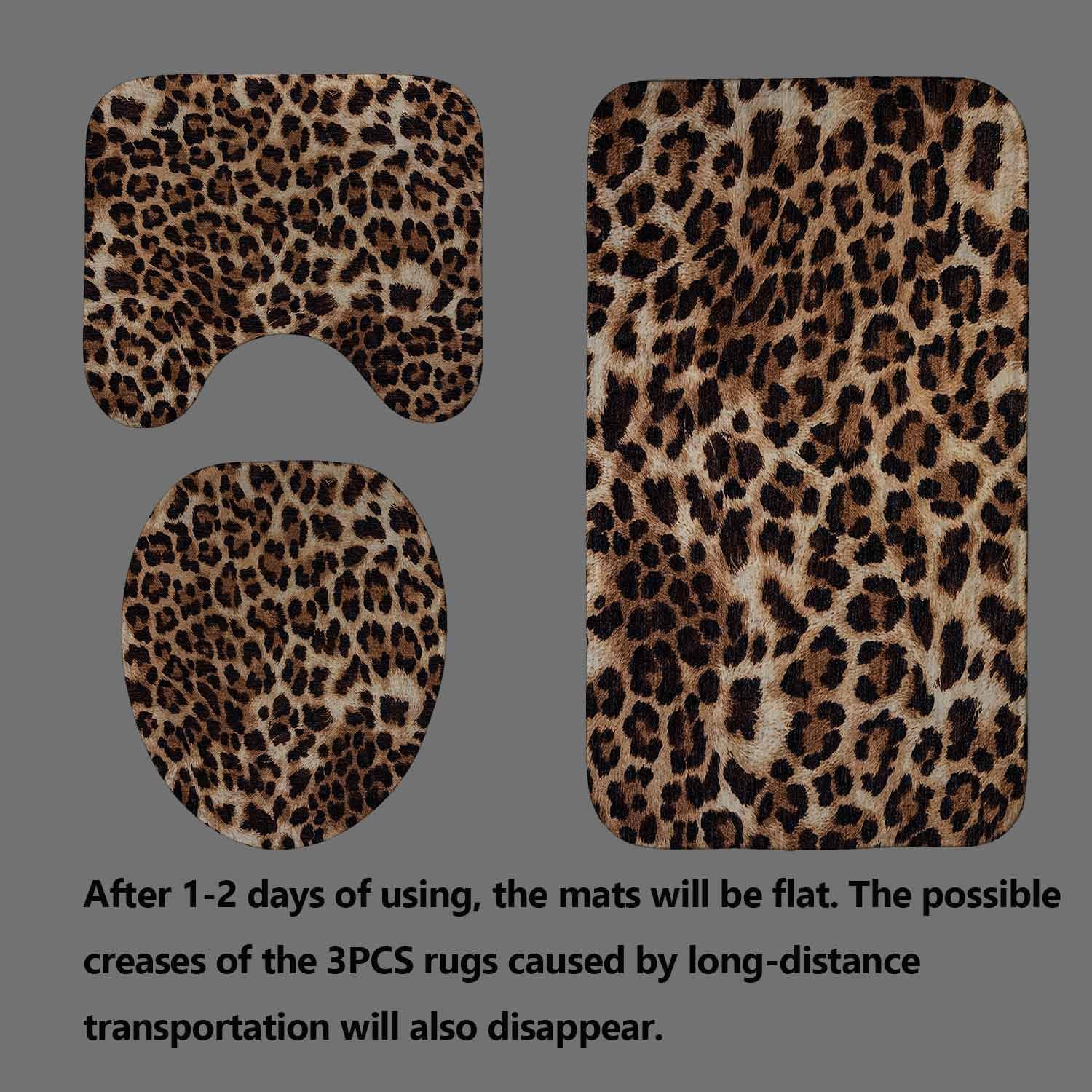 4PCS Leopard Print Shower Curtain Sets With Rugs, Waterproof Fabric Shower Curtain, African Wildlife Wild Safari Animal Skin Fur Panthera Black Brown Jaguar Cheetah Print Modern Bathroom Decor