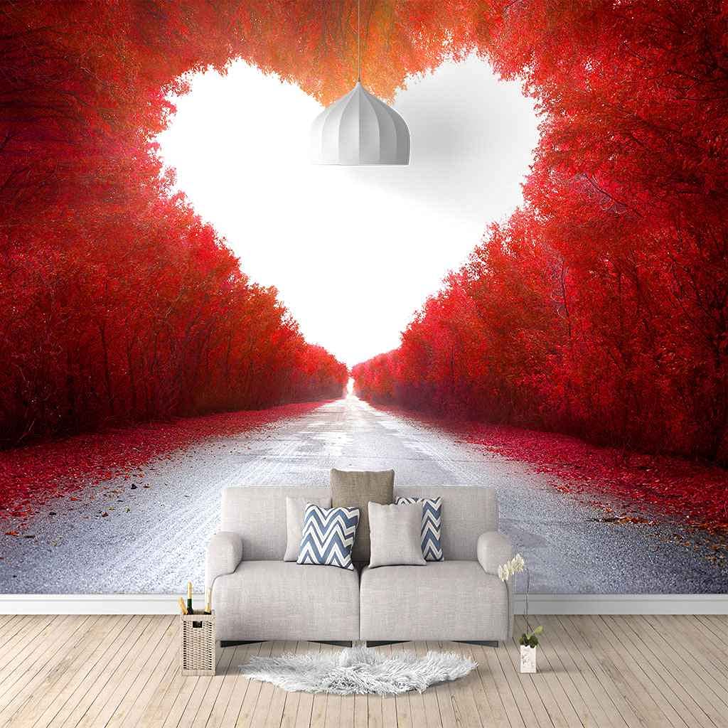 Papier Peint Photo 3D Arbres Cœur Rouge Toile Adhésive Salon 400x280cm
